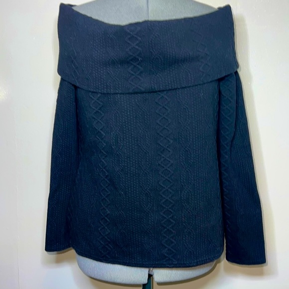 Halogen Off Shoulder Textured Sweater Women’s Size Large Black Thick - Picture 2 of 10